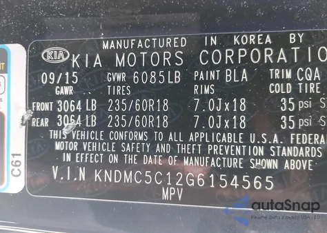 2016 Kia Sedona Sx from USA, damaged, VIN KNDMC5C12G6154565